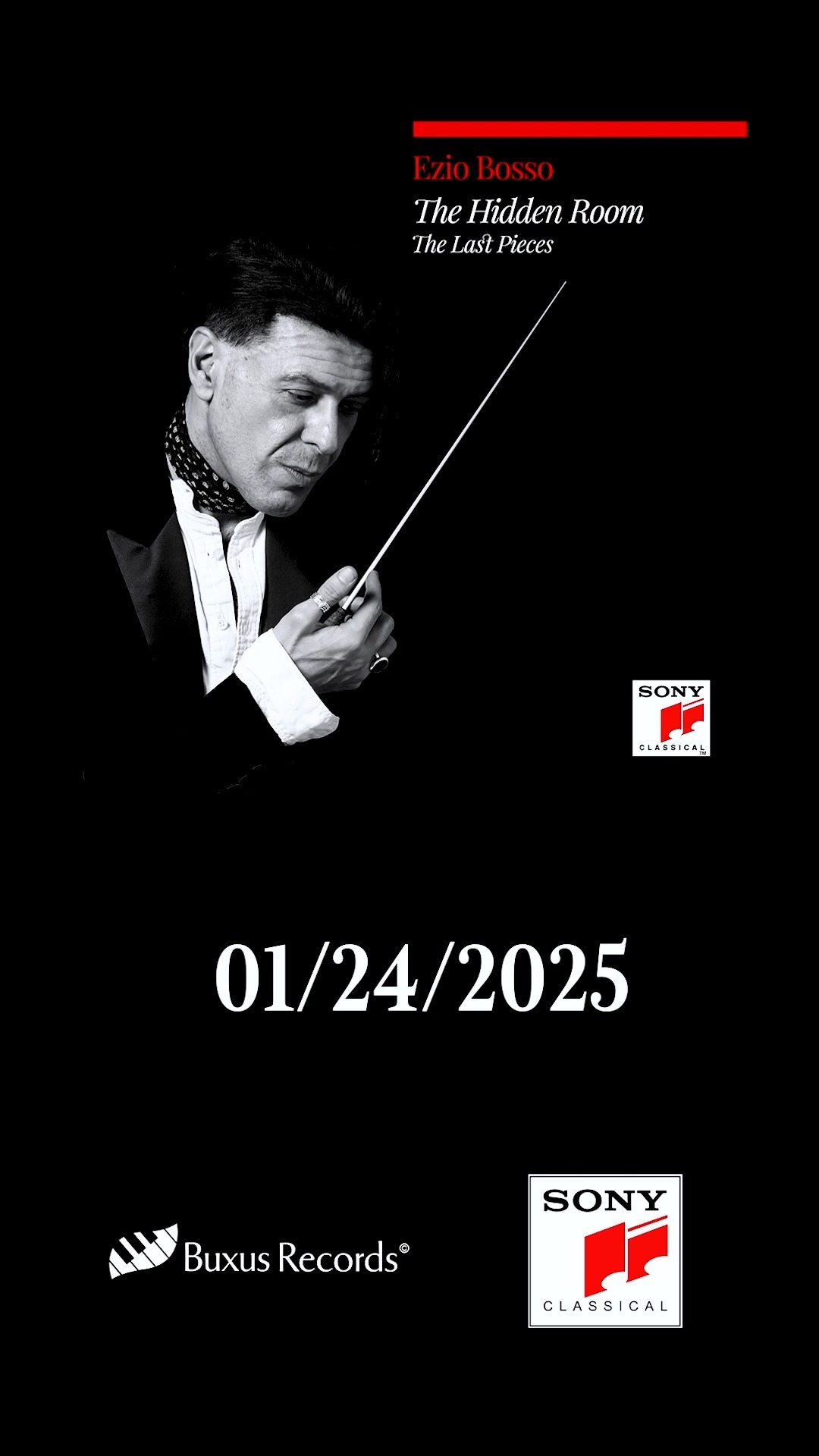 🇬🇧
EZIO BOSSO - THE HIDDEN ROOM

AVAILABLE FROM 24/01/25 IN DIGITAL FORMAT, CD, AND 180g VINYL

PRODUCED BY @buxusedrec 
DISTRIBUTED BY @sonymusicitaly 

The Maestro Ezio Bosso’s final compositions for chamber ensembles, recorded for the first time.

@_francesco_libetta_ - Piano
Luigi Piovano - Cello
@aylenpritchin, @graziaraimondi - Violin

This album consists of two stories.
The first dates back to 2012, shortly after his "personal flood," as he used to call it, which struck Ezio in 2011. It begins with an intense sunset, one of those spring sunsets with light filtering through the clouds, painting the sky in vivid orange hues, and the flight of a bird that made him lose himself unconditionally, to the point of no longer perceiving that play of colors.
It was from that sunset and the bird’s flight that the now-famous "Following a Bird" was born. Here, it is presented in its original version for piano and violin, with the addition of two movements created alongside it, never performed before, completing the work "Unconditioned."

The second story begins in 2013, when his "steps" were no longer the same, and he had to "learn to run" with music. During that period, three notes resonated in his mind, which later transformed into "three movements (or rather, 'three drawings') for missing steps."

This album concludes a cycle that began two years ago with the release of "The Four Letters," followed the next year by "Emily Reel #15" and the publication of "Lighting Bosso" by Maestro Libetta, one of the finest pianists to have performed Ezio's music, to whom we are eternally grateful.
We are honored and thrilled that Francesco has once again recorded on the "Big Brother", together with Grazia, Luigi, and Aylen, with great dedication, study, and sacrifice, in true Bosso style.

No Ezio, It’s Never Over….

#eziobosso #hiddenroom #ttr #sonymusic #album #minimalism #cd #vinyl