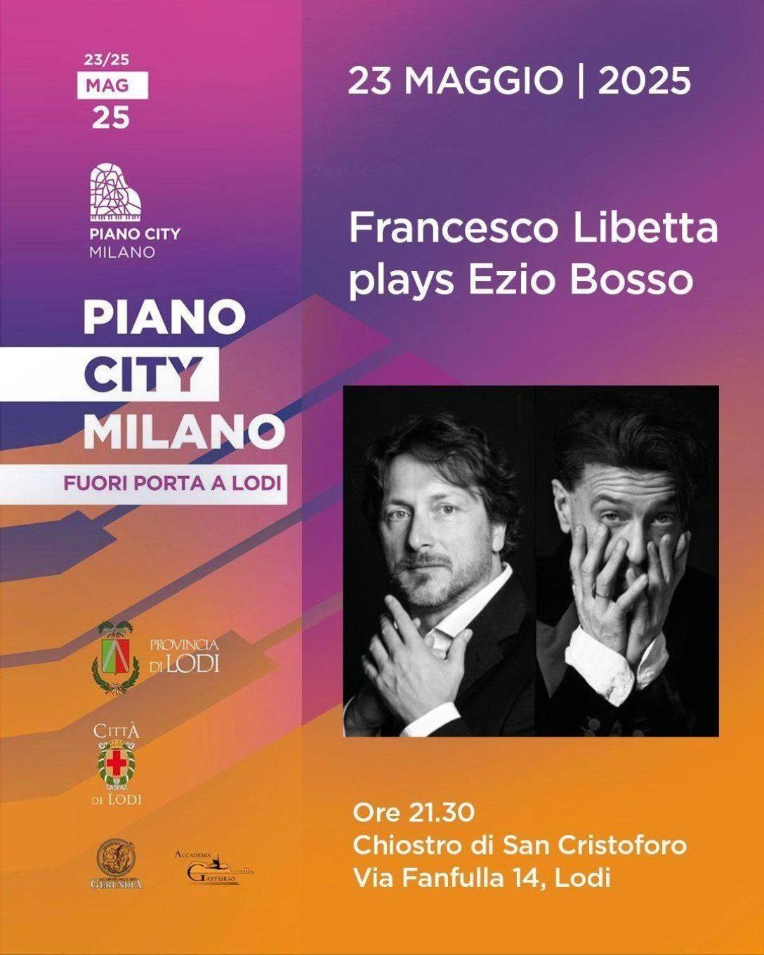 LODI!
La musica di Ezio torna questo venerdì per la prima volta dopo 5 anni grazie al M° @_francesco_libetta_ che porterà il suo Lighting Bosso nella cornice del @pianocitymilano.

INFO: https://pianocitymilano.it/concerto/5377/ 

No, it's never over..... 

#eziobosso #francescolibetta #lightingbosso #lodi #PianoCityMilano