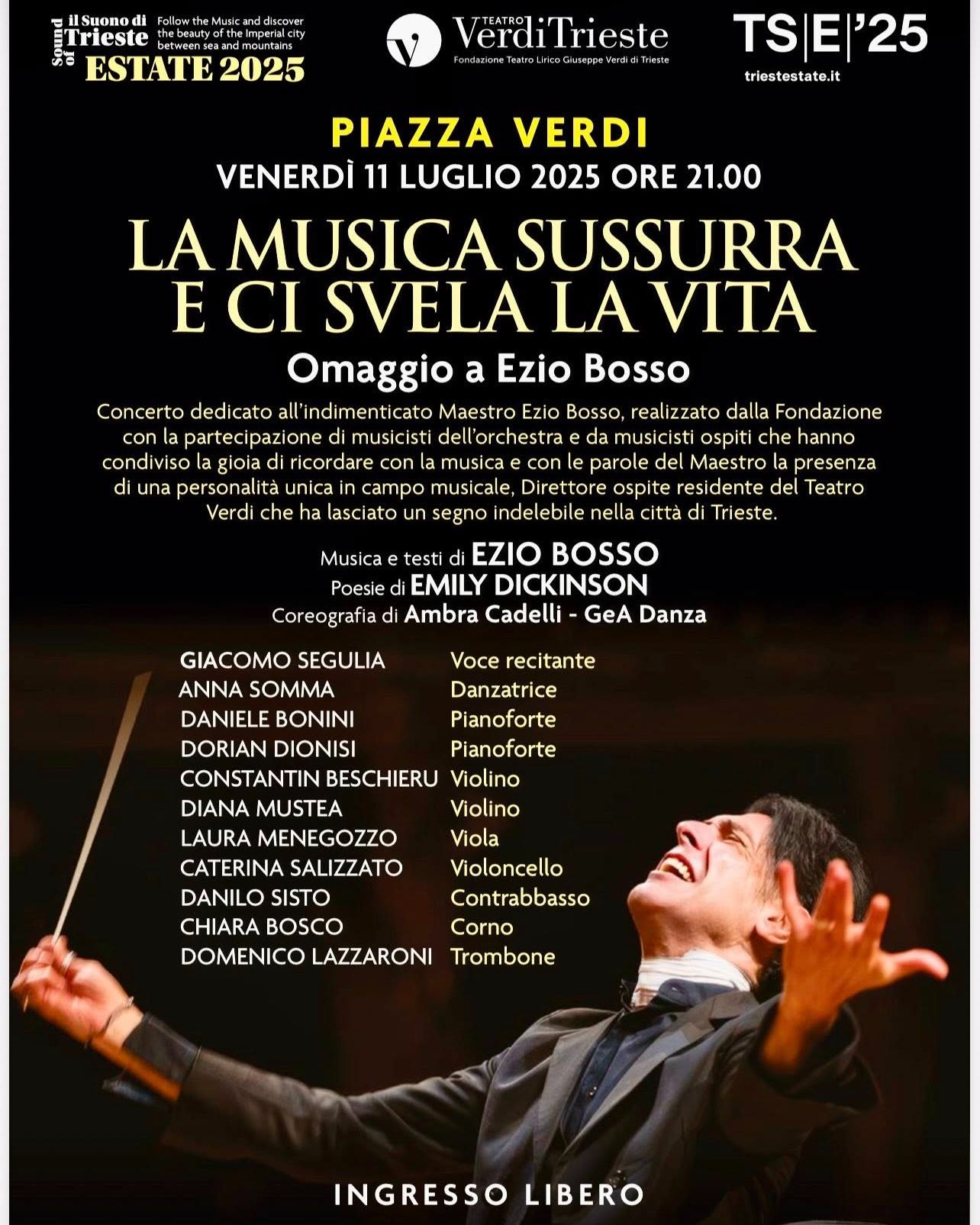 Carissime/i,
Ci vediamo questo venerdì alle 21 nella splendida cornice di piazza Verdi a Trieste, città amatissima da Ezio, per un bellissimo tributo da parte di suoi amici fraterni.
INGRESSO LIBERO!

No, it's never over....

#eziobosso #trieste #piazzaverdi