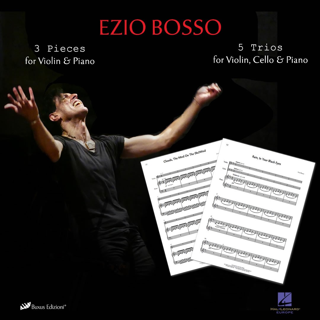 Affinché la musica di Ezio venga suonata senza fine:
🎶 5 TRIOS FOR VIOLIN, CELLO & PIANO: https://www.musicshopeurope.it/5-trios-for-violin-cello-1-piano-hle%20114
🎵 3 PIECES FOR VIOLIN & PIANO: https://www.musicshopeurope.it/3-pieces-for-violin-1-piano-hle%20113
It's never over...

#buxusedizioni #halleonadeurope #eziobosso #raininyourblackeyes #ttr #thingsthatremain #pianotrio #pianoviolinduo #piano #rain #clouds